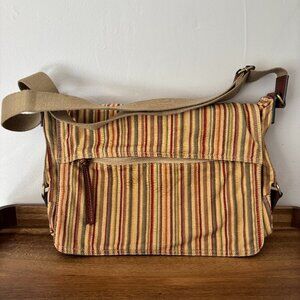 Fossil Yellow Purple Red Green Striped Canvas Messenger Bag